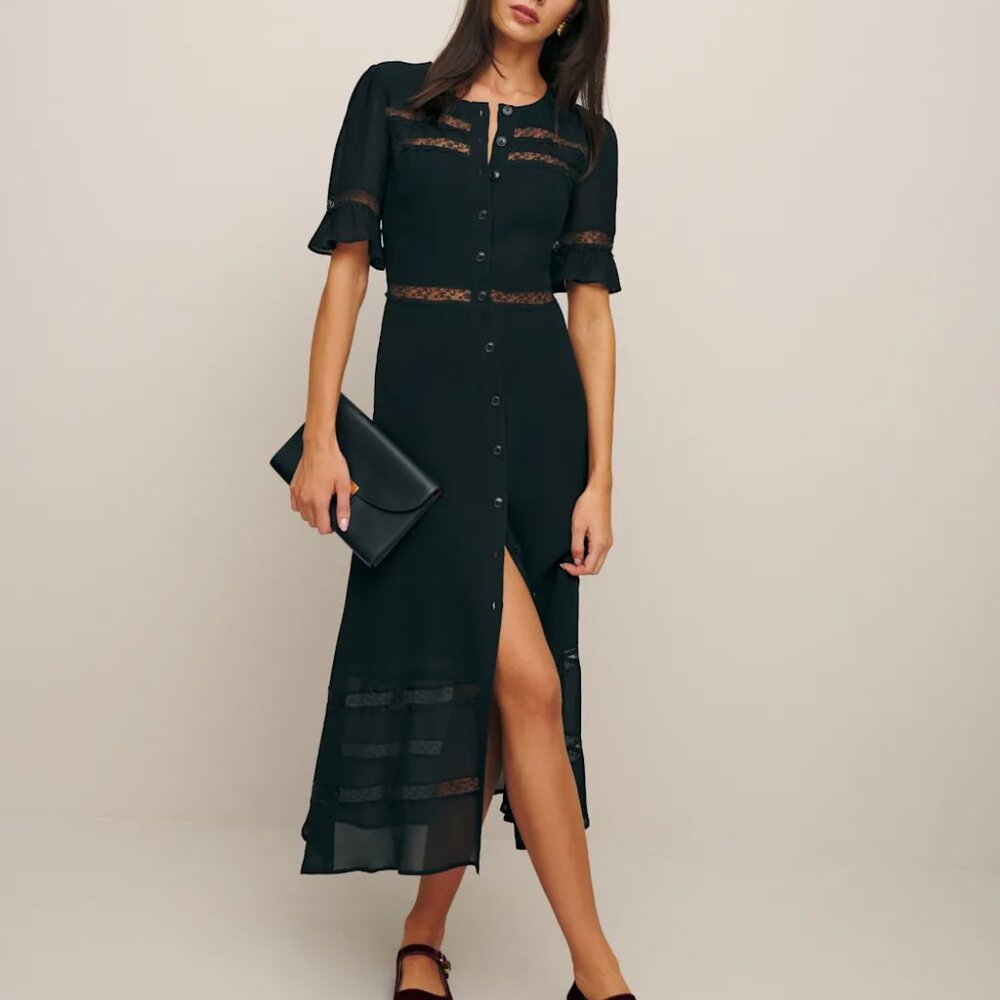 Reformation Woodson Dress in Black - Size 2